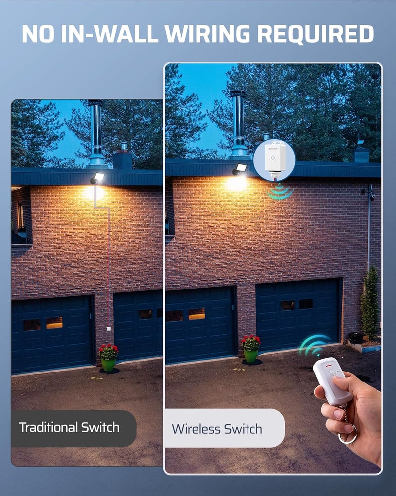 DEWENWILS Outdoor Indoor Wireless Light Switch and Receiver Kit, 15A/1800W, No Wiring, IP65 Waterproof, Wireless Remote Light Switch for Lighting - Image 4